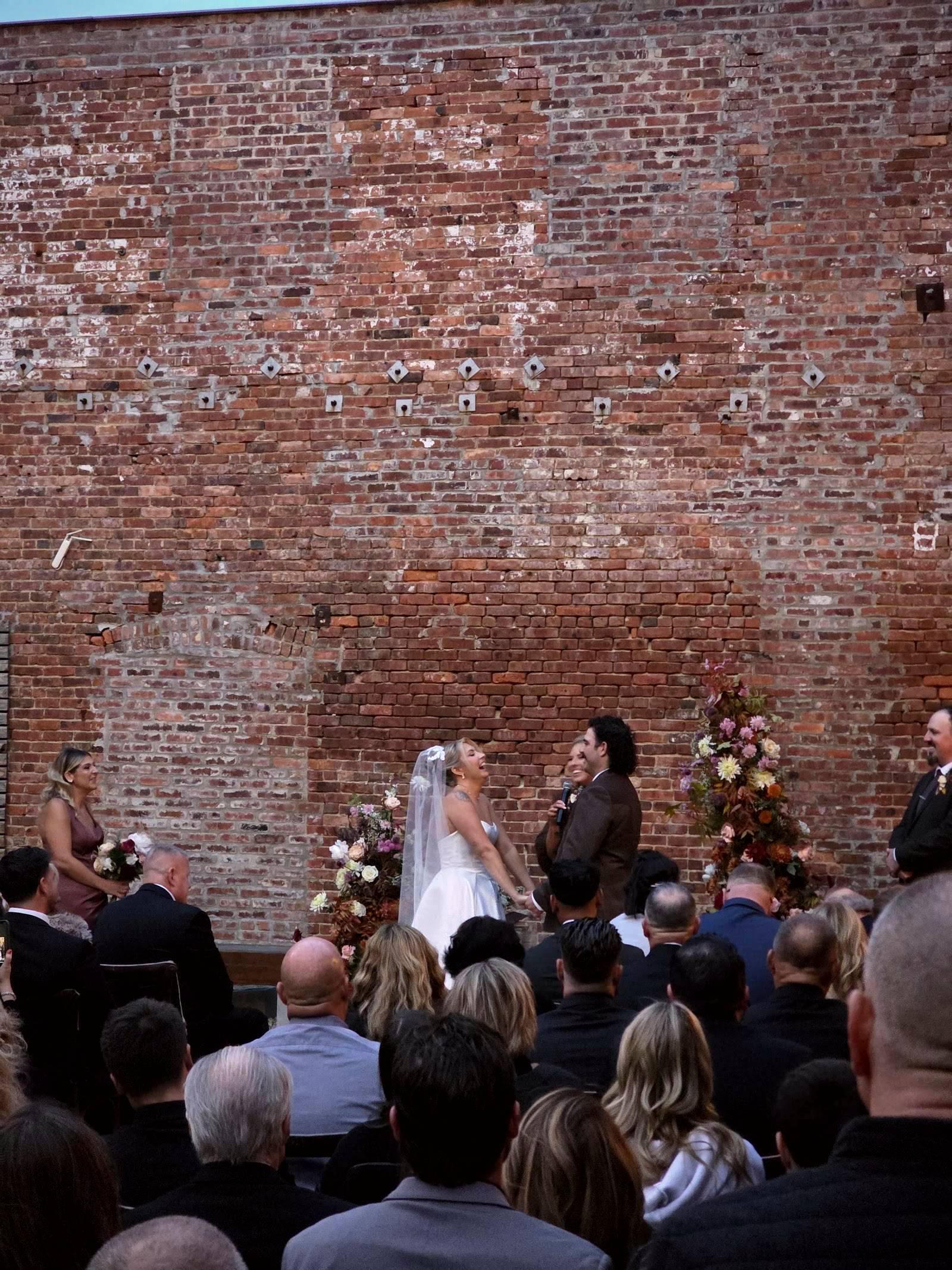 Bride and groom at an outdoor wedding ceremony